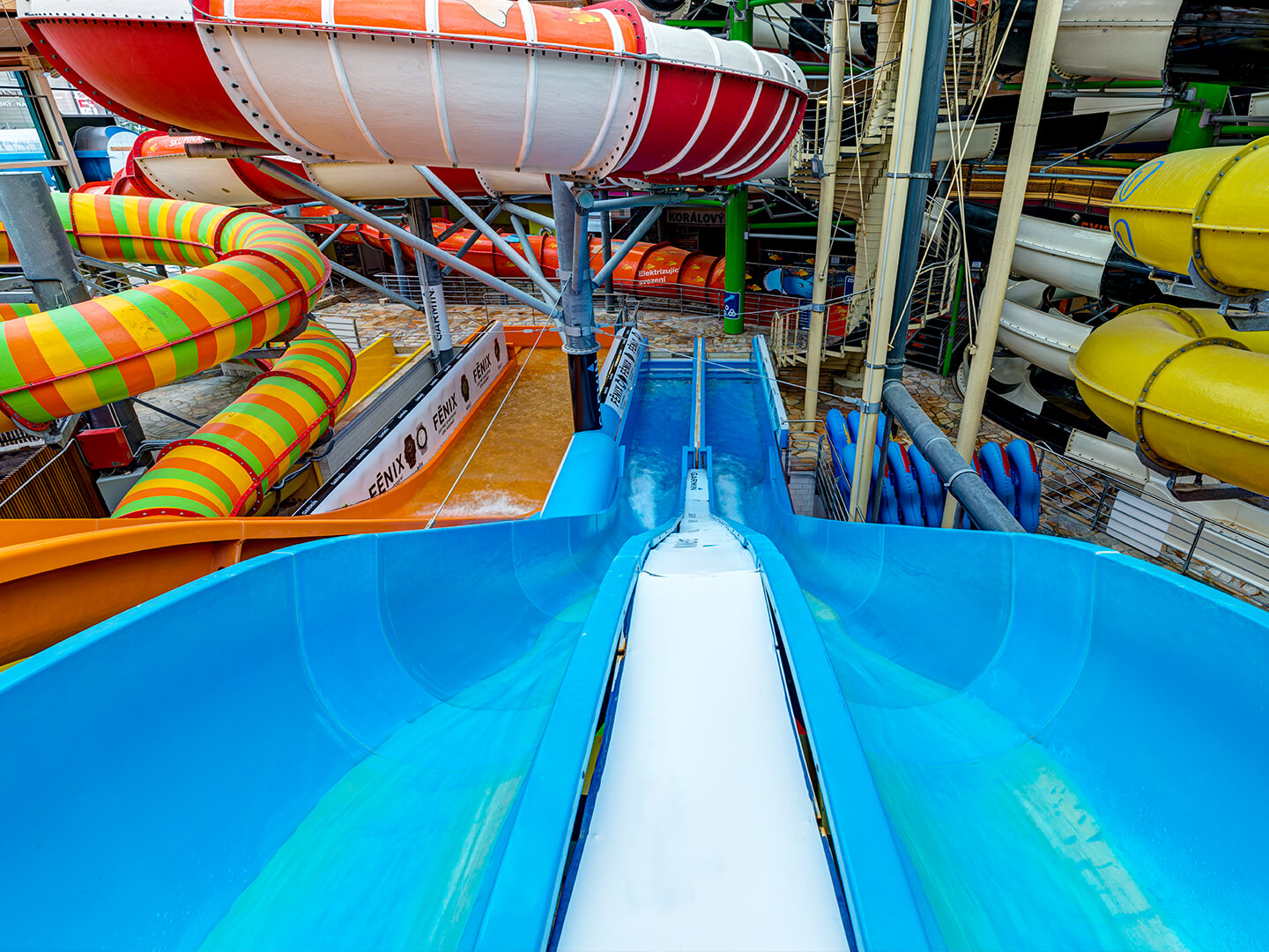 Blue slides - water slide at Aquapalace Prague
